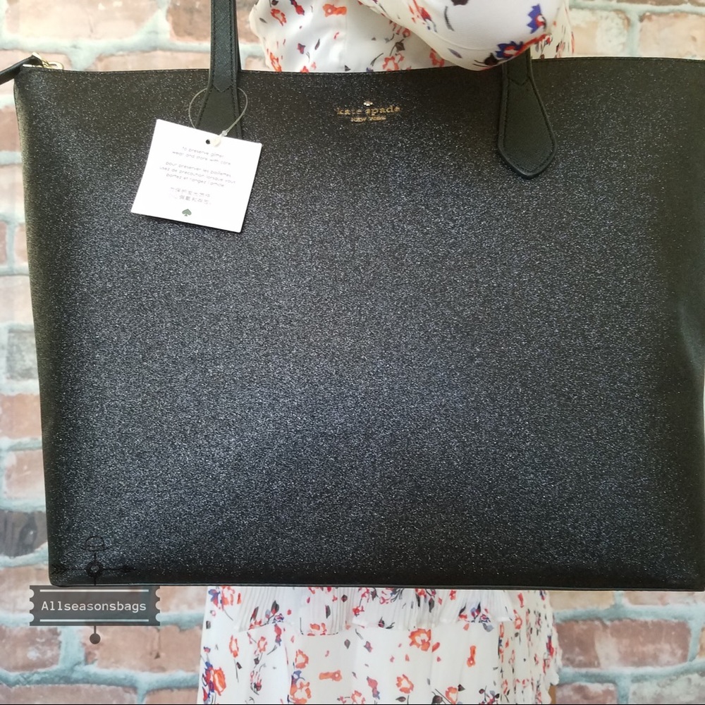 Kate spade LARGE joeley glitter TOTE black Bag NEW - Picture 5 of 8